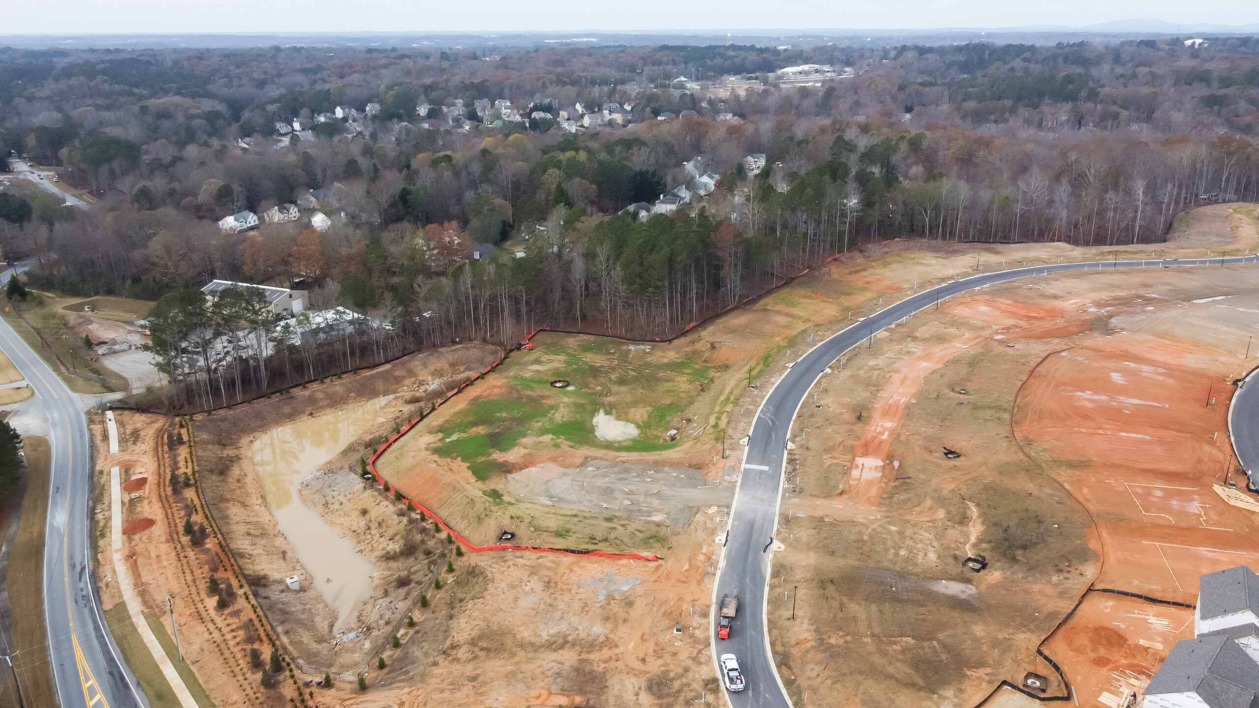 drone view of road
