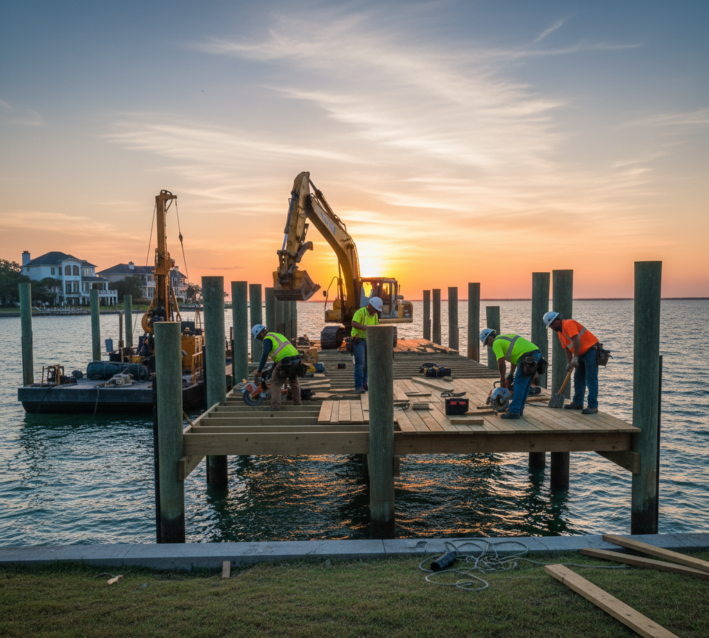 construction of a dock on water